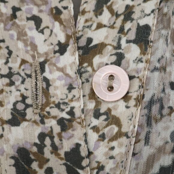 Chicos Top 2 Womens Large 12 Ivory Brown Chiffon Blouse Sheer Pleated Back - Picture 12 of 16